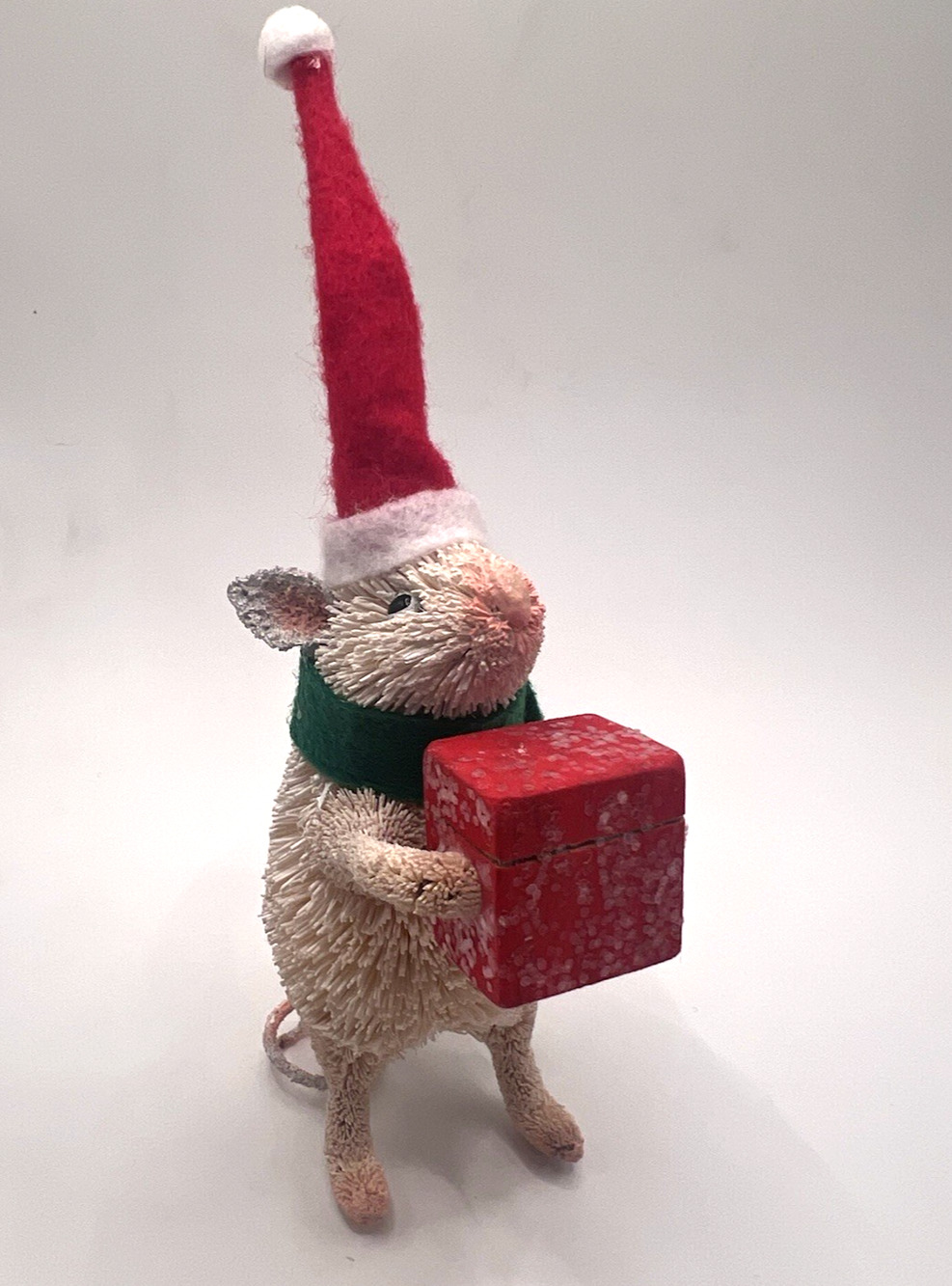 NWT Pottery Barn Bottle Brush Mouse w/ Red Box & Hat Christmas Ornament